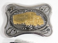 Set Of 3 Semi Truck Buckles Metal 3.5”-4”, w/ J&J Truck Stop Lighter