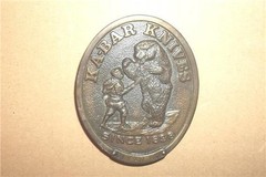RARE VINTAGE BERGAMOT KA-BAR KNIVES OLEAN NY GRIZZLY BEAR HUNTER BELT BUCKLE EXC