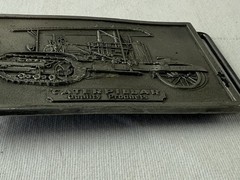 VTG Caterpillar Old Tractor Belt Buckle Rectangle 1975 Pewter 3.5in By 2.25in