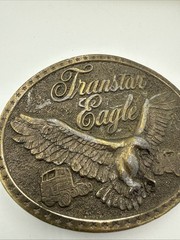 vintage 1970s western TRANSTAR EAGLE belt buckle SEMI-TRUCK cowboy TRUCKER brass