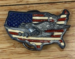 Eagle Over USA Flag Belt Buckle #1926 Enamel 1989 VTG 2×3” For 1.5” Belt 3-D