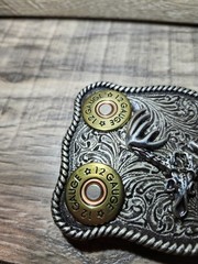 Nocona Whitetail Buck Skull Shotgun Shells Rectangular Belt Buckle 37526