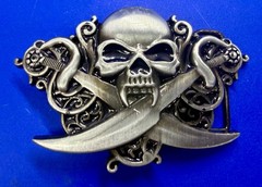 Vampire Skull Head Crossed Sabers Swords Pirate Theme Gothic Punk Belt Buckle