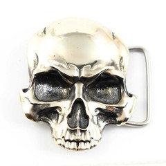 Skull belt buckle, Human skull german silver belt buckle Jolly Roger