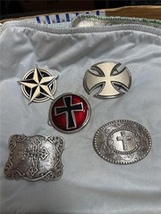 Five Vintage Belt Buckles with Unique Designs, Crosses, etc
