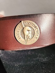 Indian Motorcycle Leather Belt Brass Buckle Medallion Conchos Biker Rider Brown