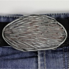 Dark Antique Silver Oval Belt Buckle Organic Textured Finish