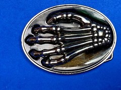 Skeleton Hand Fingers Bones Raised Claw Fingers Gothic Black Oval Belt Buckle