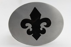 Women Men Belt Buckle Silver Metal Bling Black Fleur De Lis Iris France Flower