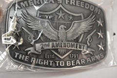 2nd Amendment Belt Buckle Mens Gray Metal Western Eagle Right To Bear Arms