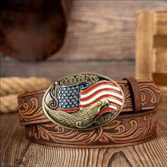 God Bless America Buckle & Belt, Men&rsquo;s Western Style Patriotic Jeans Accessory