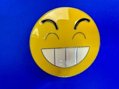 Grinning Smiley Face Yellow Emoji Funny Cool Novelty Round Large Belt Buckle