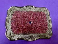 Rectangular Red Pink Bead Covered Belt Buckle Center Hole For Craft Or Project