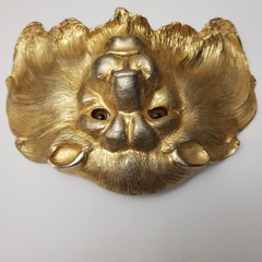 CHRISTOPHER ROSS LION HEAD 1984 GLASS EYES BUCKLE & RED BELT 24kt GOLD PLATED