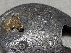 vintage MONTANA SILVERSMITHS belt buckle SILVER PLATE western HORSE engraved