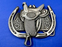 Horse Saddle Cutout Silver Tone Jockey Equestrian Western Cowboy&rsquo;s Belt Buckle