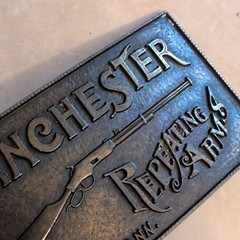 Vintage Solid Brass Belt Buckle Winchester Repeating Arms New Haven CT