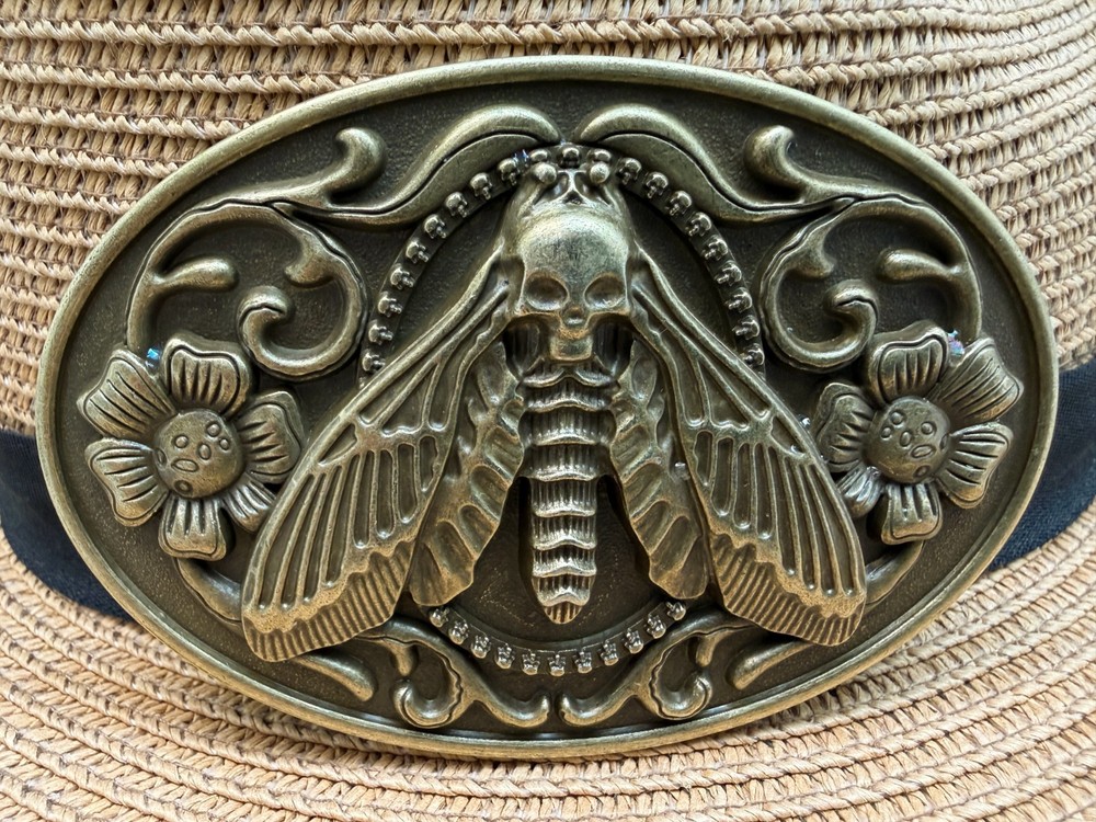 Vintage Bronze Western Moth Belt Buckle Metal Skull Insect Goth Punk