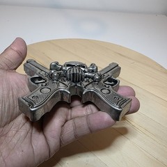 Rock Rebel Large skull and crossed 2 guns belt buckle Antiqued Silver Tone 2A