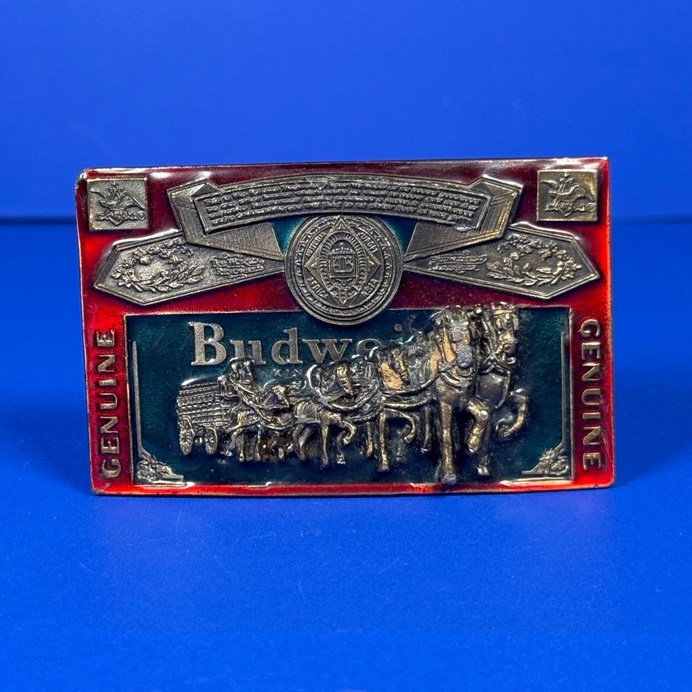VTG Budweiser Clydesdales Belt Buckle Red Enamel Made in USA 820 Genuine