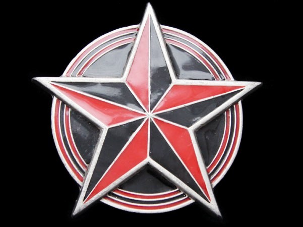IG11165 COOL 2002 **CIRCLED FIVE POINT TWO-TONE STAR** PEWTER FASHION BUCKLE