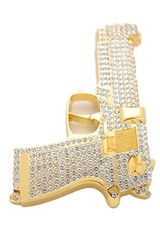 Gun Belt Buckle Rhinestones Gold Metal Iced Men Fashion Pistol Real Cowboy Style