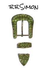 B.B. Simon Full Crystal Belt Buckle Swarovski Peridot & Olivine Color Crystals