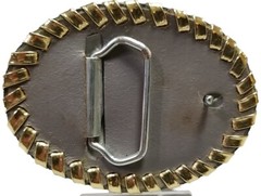 EAGLE Belt BUCKLE Sm LEATHER w/ Silver+Gold Edge LACING Handmade Western/Biker