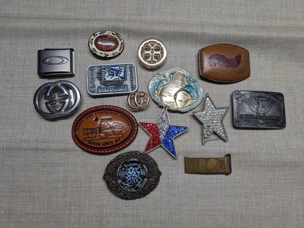 vintage modern LOT OF 14 belt buckles WESTERN chrome metal brass