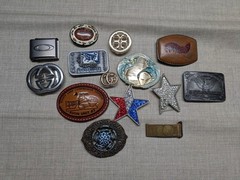 vintage modern LOT OF 14 belt buckles WESTERN chrome metal brass