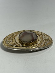 Gold Tone Western Belt Buckle w/Genuine Brazilian Agate Gemstone Stone (D)