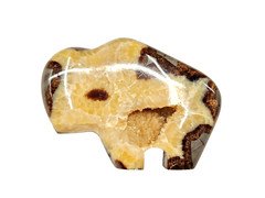 Large Polished Carved Septarian Nodule Crystal Calcite Buffalo Brass Belt Buckle