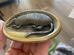 Vintage Armadillo Belt Buckle Engraved Brass Texas Southwestern Rodeo Style