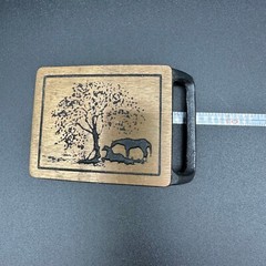 Vintage Teck-Ether Guild Brass Belt Buckle Two Horses Resting Tree Scene Cowboy
