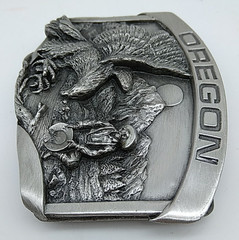 Vintage 1984 Oregon Trail Siskiyou Belt Buckle Pewter Gold Rush w/Eagle DETAILED