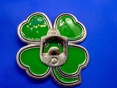 Lucky Four Leaf Clover Enameled Shamrock Large Belt Buckle with Bottle Opener