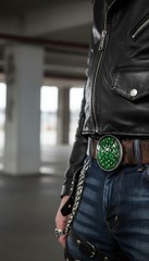 Men Silver Metal Buckle Gothic Fashion Green Skeleton Biker Skulls Heavy Duty