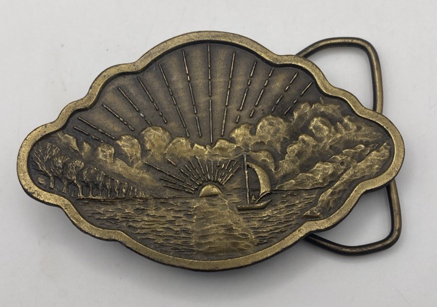 Bergamot Brass Works Vintage 1977 D-48 Scenic Sunset Buckle 1.5in Belt