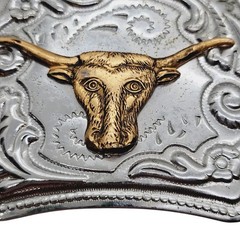 Silvertone Metal Belt Buckle Brass Longhorn Steer Head 1960s Western Cowboy