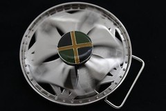 New Men Women Silver Metal Belt Buckle Round Spinning Cross Jamaica Flag Big