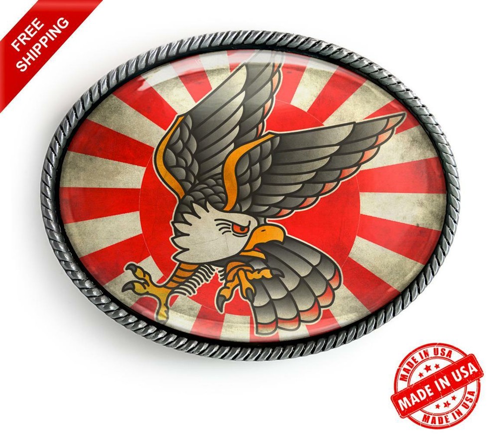 Vintage Eagle Belt Buckle – Traditional Tattoo Flash Handmade Accessory – 736