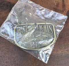Raleigh Lights Belt Buckle Pewter Tobacco Cigarettes Semi-Truck 3.5&Prime;x2.5&Prime; Vtg