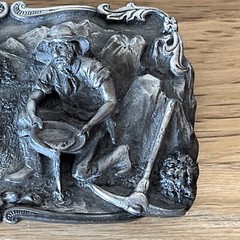 Vintage Pewter 3D Belt Buckle Arroyo Grande Buckle Co. 1981 Gold Mining Panning