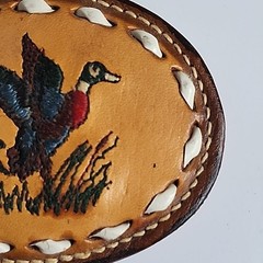 Vtg. Leather Belt Buckle with Mallard Duck [39]