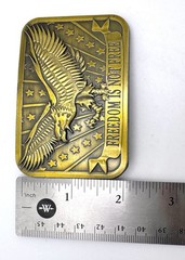 « Freedom Is Not Free » Brass Belt Buckle Eagle Stars 2014 Sponsor USA New