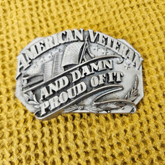 VTG 1987 Siskiyou American Veteran and Damn Proud of It Belt Buckle EUC