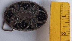 Cowboy Belt Buckle Gun Metal Silver Tone Western Black Enamel Pattern
