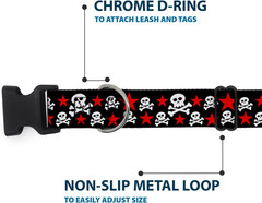 18-32&Prime; Skulls & Stars Black/White/Red Plastic Clip Collar, Wide Large
