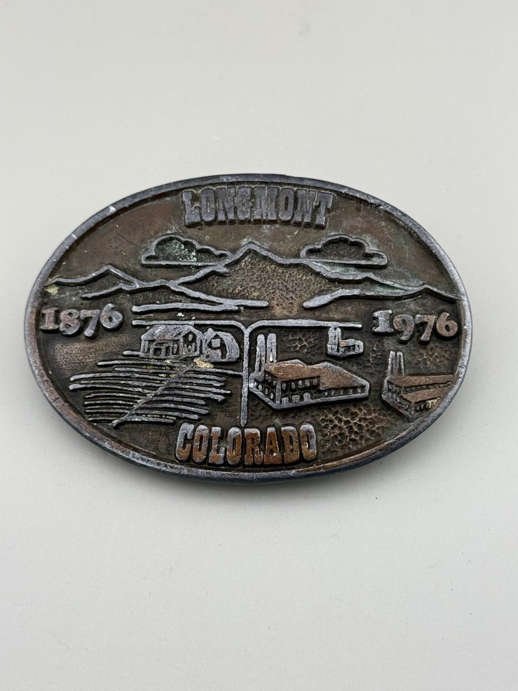 1976 Longmont Colorado Centennial Belt Buckle Rocky Mountains Statehood Era