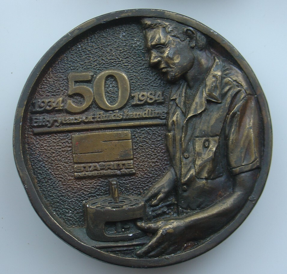 Vintage 1980s STA-RITE Fluids 50th Anniversary Man Working with Tool Belt Buckle